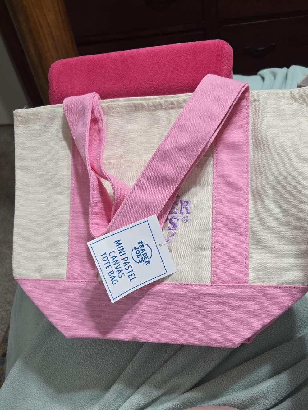 Mini Canvas Tote Bag with Pink Trim - Trader Joe's Style